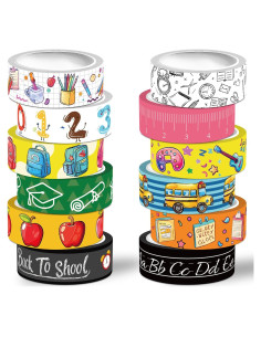 12 Rollos de Cinta Washi Escolar NIKOMIE 15mm x 3m Colorida