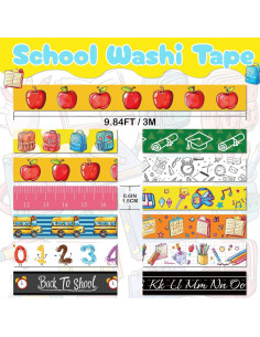12 Rollos de Cinta Washi Escolar NIKOMIE 15mm x 3m Colorida 2