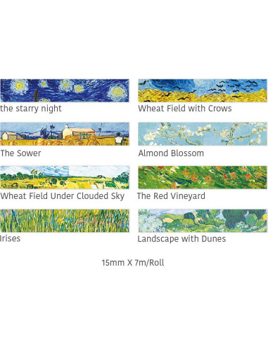 Cinta Washi Colorida Van Gogh 15mm x 7m Sin Residuo