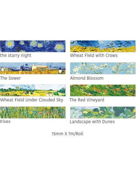 Cinta Washi Colorida Van Gogh 15mm x 7m Sin Residuo
