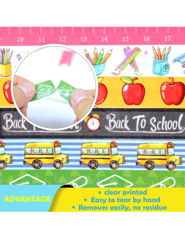 12 Rollos de Cinta Washi Escolar NIKOMIE 15mm x 3m Colorida