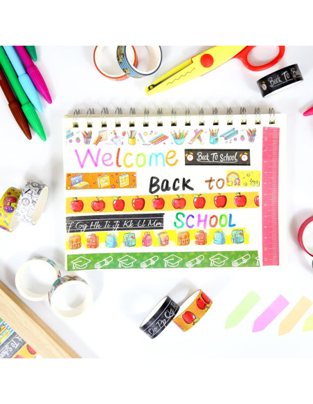 12 Rollos de Cinta Washi Escolar NIKOMIE 15mm x 3m Colorida