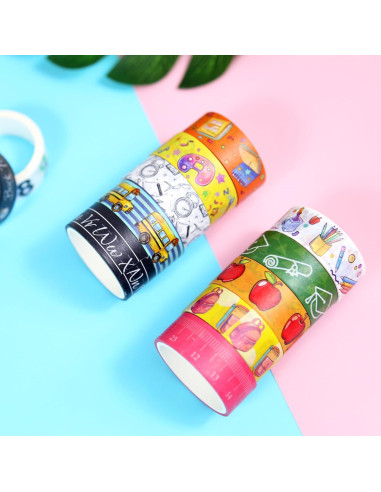 12 Rollos de Cinta Washi Escolar NIKOMIE 15mm x 3m Colorida
