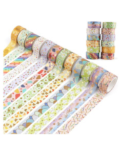 Juego de 12 Rollos de Cinta Washi Floral Dorada 15mm