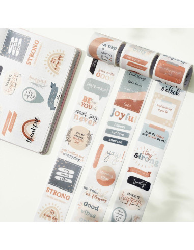 Conjunto de Etiquetas Washi Motivacionales WT - 3 Rollos 5m
