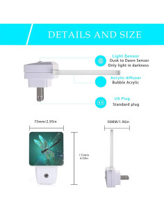 Luz Nocturna Libélula Oeaskly 11.5x7.5x5 cm con Sensor 2