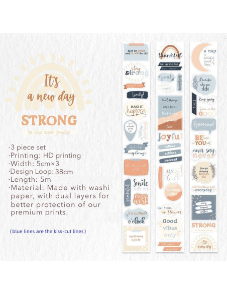 Conjunto de Etiquetas Washi Motivacionales WT - 3 Rollos 5m Conjunto de Etiquetas Washi Motivacionales WT - 3 Rollos 5m