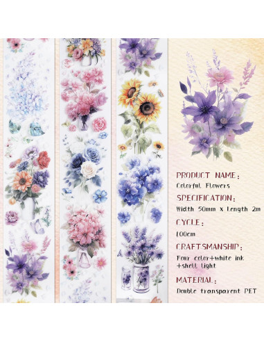 Cinta Washi Sitsink Floral 2m x 5cm para Scrapbook y Journaling