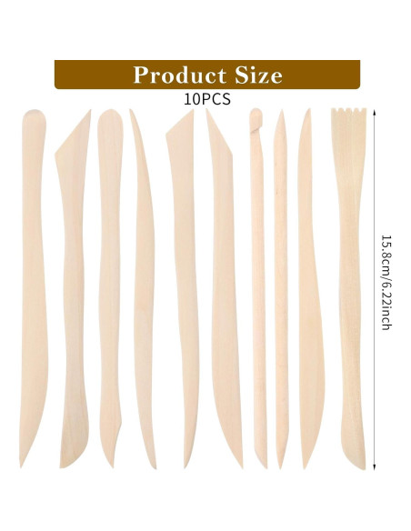 10 Herramientas de Escultura de Arcilla de Madera DIVINA VITAE 15.8 cm