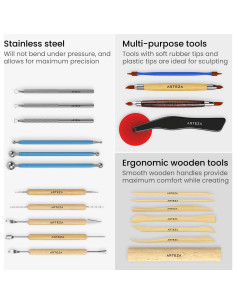 Set de Escultura de 22 Piezas ARTEZA para Cerámica y Arcilla 2