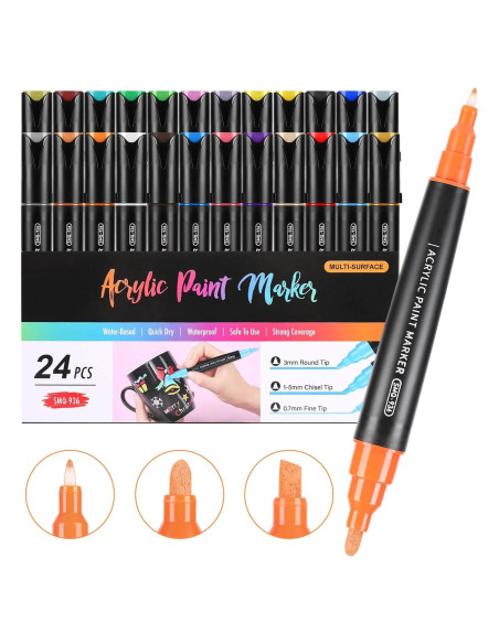 Marcadores de Pintura Acrílica Coogert 24 Colores Doble Punta Marcadores de Pintura Acrílica Coogert 24 Colores Doble Punta