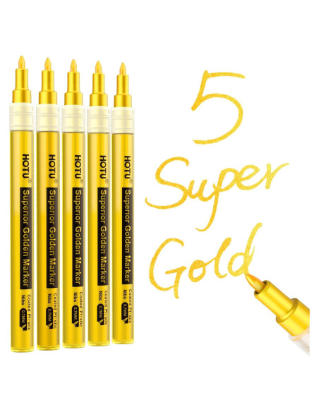 Paquete de 5 Marcadores de Pintura Dorada HOTU 0.7mm Extra Fina