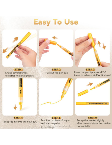 Paquete de 5 Marcadores de Pintura Dorada HOTU 0.7mm Extra Fina