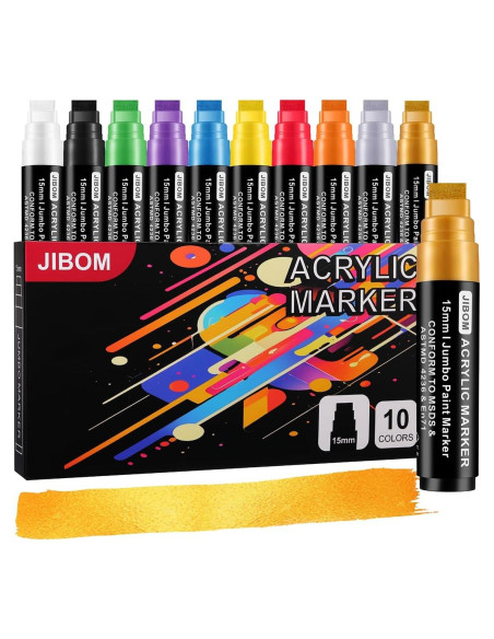Marcadores de Pintura Acrílica Jumbo JIBOM 10 Colores 15mm