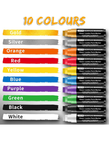 Marcadores de Pintura Acrílica Jumbo JIBOM 10 Colores 15mm
