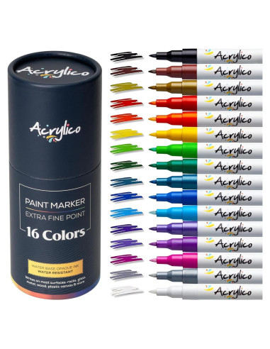 Juego de 16 Marcadores Acrílicos Punta Fina para Arte