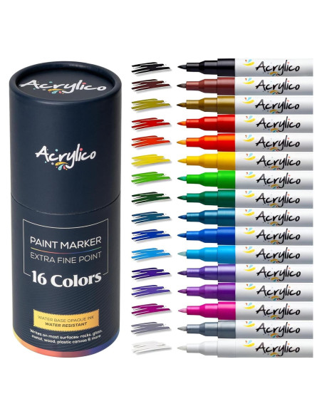 Juego de 16 Marcadores Acrílicos Punta Fina para Arte