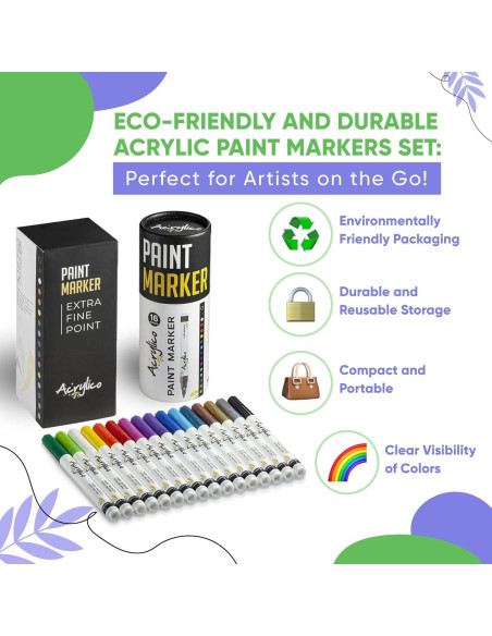 Juego de 16 Marcadores Acrílicos Punta Fina para Arte