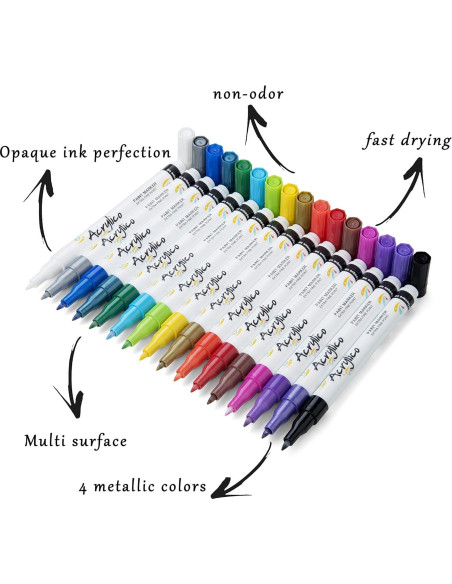 Juego de 16 Marcadores Acrílicos Punta Fina para Arte