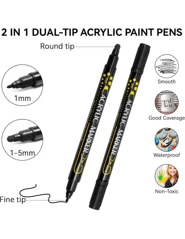 Marcadores de Pintura Acrílica Tesquio Negro - Paquete de 8