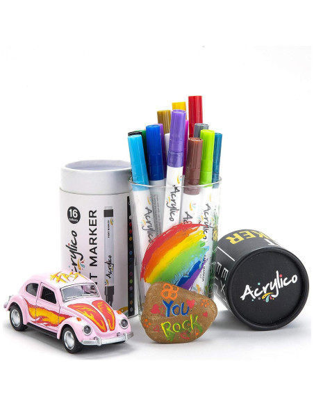 Juego de 16 Marcadores Acrílicos Punta Fina para Arte