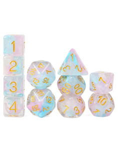 Set de Dados Poliedricos UDIXI 11 Piezas Rosa y Cian