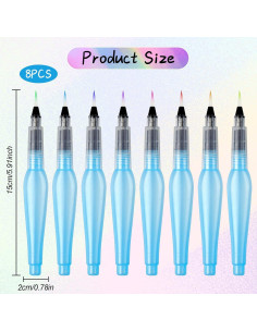 8 Plumas de Acuarela Recargables LLMSIX - Pinceles Nylon Azul 2