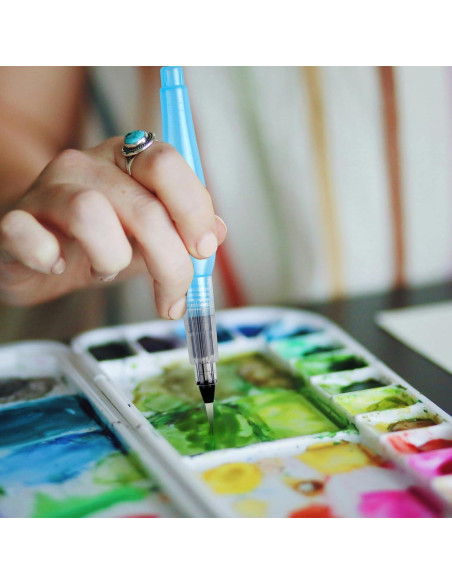 8 Plumas de Acuarela Recargables LLMSIX - Pinceles Nylon Azul