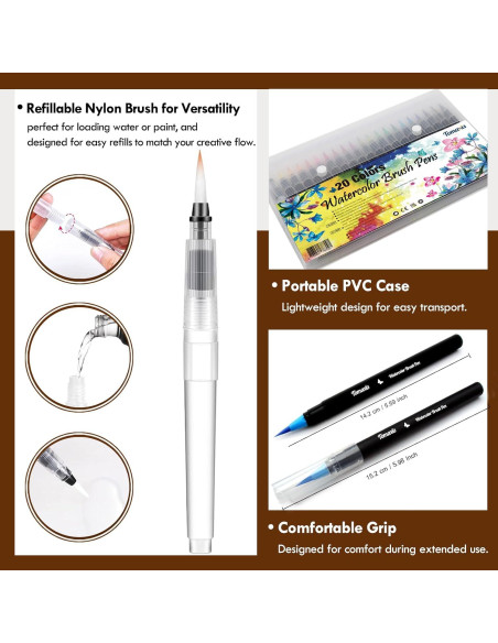 Marcadores de Pincel Acuarelables Tomaxis 20 Colores 2mm