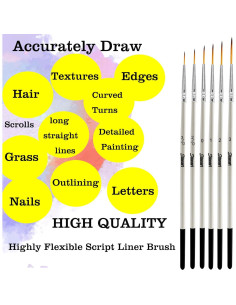 Pincel Liner de Script Sdanart 6 Piezas Punta Fina Nylon 2