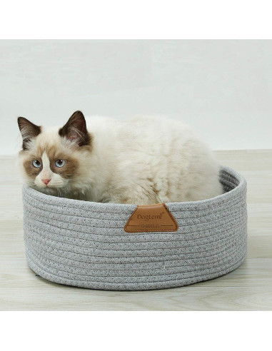 Cama redonda para gatos DogLemi de algodón gris mediana