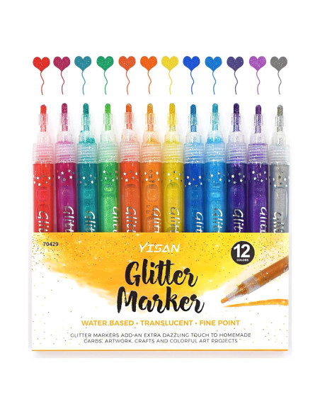 Marcadores Brillantes YISAN, 12 Colores, Punta Media, Lavables