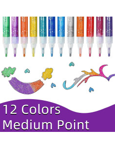 Marcadores Brillantes YISAN, 12 Colores, Punta Media, Lavables 2