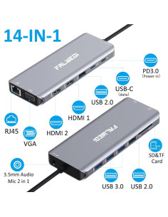 Estación de Acoplamiento USB C FALWEDI 14 en 1 4K HDMI 2