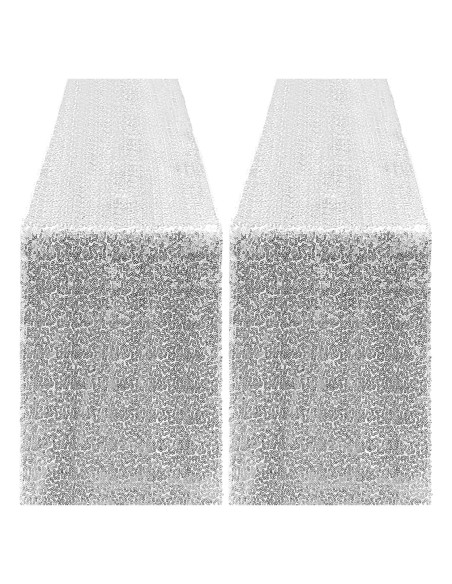 Caminos de Mesa de Lentejuelas Plateados Yblut 2 Piezas 30.48x182.88cm
