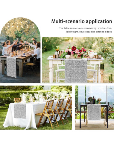 Caminos de Mesa de Lentejuelas Plateados Yblut 2 Piezas 30.48x182.88cm