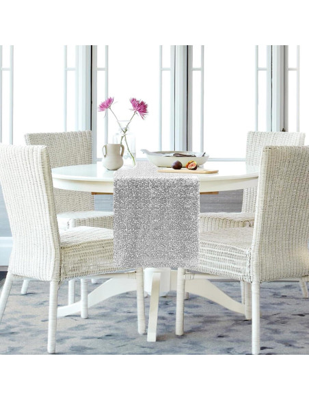 Caminos de Mesa de Lentejuelas Plateados Yblut 2 Piezas 30.48x182.88cm