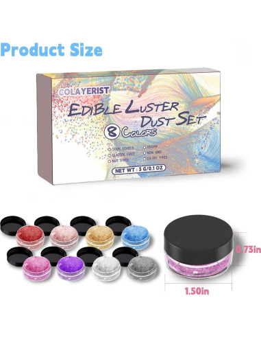 Brillo Comestible COLAYERIST 8 Colores 3g para Bebidas y Postres
