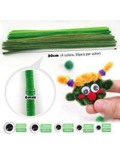TOAOB 200pcs Limpiapipas Verde Oscuro y Ojos Móviles DIY 2