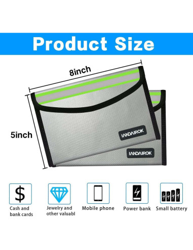 Bolsa a Prueba de Fuego IANDAIROK 13x20cm Plata 2 Piezas