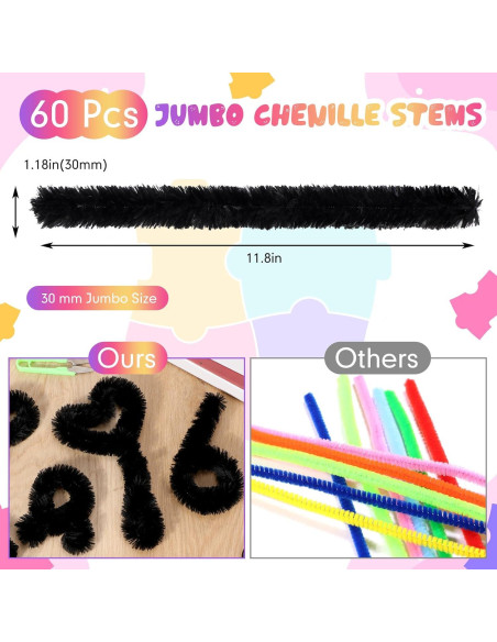 Limpiapipas Jumbo Hotop 60 Piezas 30mm Negros Manualidades