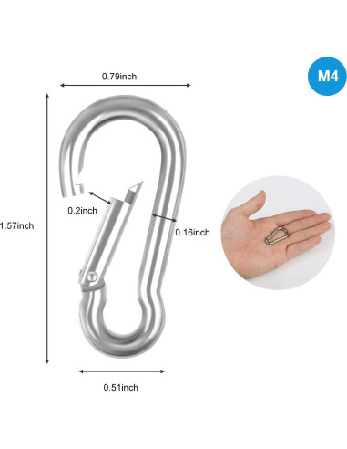 10 Clips de Carabiner de Acero Inoxidable LOTSUN M4 3.98 cm