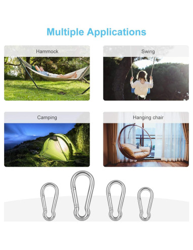 10 Clips de Carabiner de Acero Inoxidable LOTSUN M4 3.98 cm