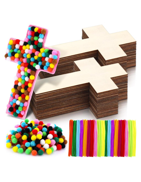 Kit de Artesanías de Cruz de Madera Blueweenly - 48 Piezas