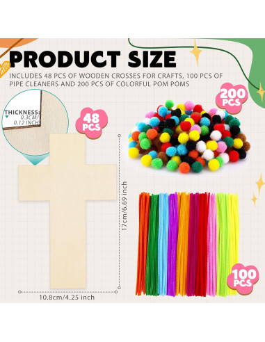 Kit de Artesanías de Cruz de Madera Blueweenly - 48 Piezas