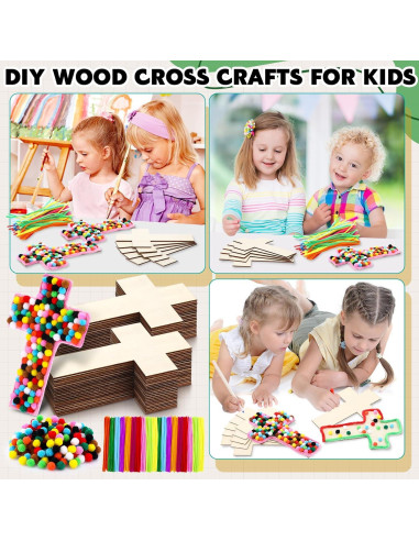Kit de Artesanías de Cruz de Madera Blueweenly - 48 Piezas