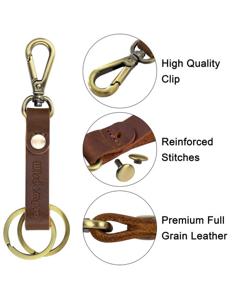 Llavero de Cuero Genuino Wisdompro - 2 Piezas, Clip y Anillas