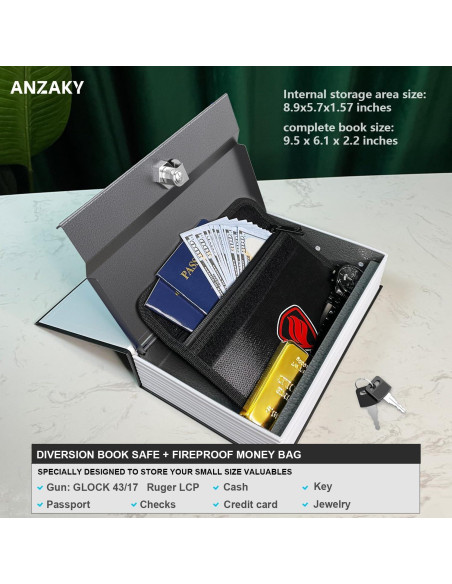 Caja Falsa Diccionario ANZAKY con Cerradura y Bolsa a Prueba de Fuego Caja Falsa Diccionario ANZAKY con Cerradura y Bolsa a Prueba de Fuego