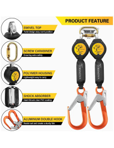 Cuerda Retráctil de Seguridad TRSMIMA 1.83M Doble Pierna 2