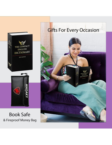 Caja Falsa Diccionario ANZAKY con Cerradura y Bolsa a Prueba de Fuego